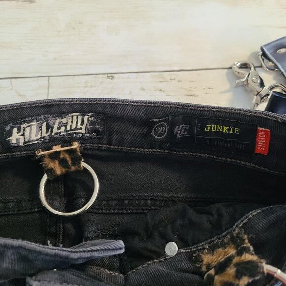 Kill City Junkie Suspender Jeans Punk Goth Unisex 30 Indie Skinny Alternative - Picture 4 of 10